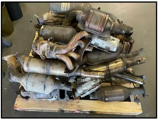 A collection of stolen Catalytic Converters. 